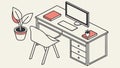 Isometric Home Office Desk with Plant and Computer, vector design Generative AI Royalty Free Stock Photo