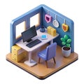 Isometric home office setup with desktop computer and modern workspace Royalty Free Stock Photo