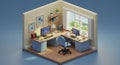 Isometric Home Office Setup with Two Desks and Window View Royalty Free Stock Photo