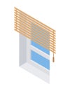 Isometric home office white window with jalousie vector inside decor striped shadow curtains