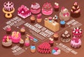 Isometric Homemade Cake Horizontal Icon Set