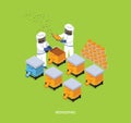 Isometric Honey Bee Apiary Beekeeper Design Flat Royalty Free Stock Photo