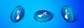 Isometric Hookah icon isolated on blue background. Blue circle button. Vector