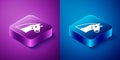 Isometric Horse icon isolated on blue and purple background. Animal symbol. Square button. Vector