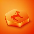 Isometric Horse icon isolated on orange background. Animal symbol. Orange hexagon button. Vector