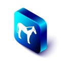 Isometric Horse icon isolated on white background. Animal symbol. Blue square button. Vector