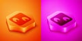 Isometric Horse paw footprint icon isolated on orange and pink background. Hexagon button. Vector