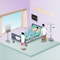 Isometric patient room in a hospital with doctor and nurse