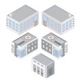 Isometric hospital bank and office. Vector illustration decorative design Royalty Free Stock Photo