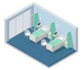 Isometric Hospital Bed. Empty Bed On Hospital Ward. Empty Bedroom in a Hospital lLooking Sterile