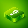 Isometric Hot air balloon icon isolated on green background. Air transport for travel. Green square button. Vector