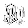 Isometric hotel building illustration representing accommodation and hospitality services. Royalty Free Stock Photo