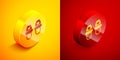 Isometric Hotel slippers icon isolated on orange and red background. Flip flops sign. Circle button. Vector Royalty Free Stock Photo