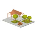 Isometric house architecture model and trees design Royalty Free Stock Photo