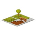 Isometric house architecture model and trees design Royalty Free Stock Photo