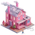 Isometric house with chimney and chimney.