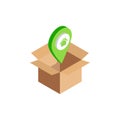 Isometric house delivery map pointer in box