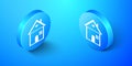 Isometric House icon isolated on blue background. Home symbol. Blue circle button. Vector Royalty Free Stock Photo