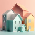 The real estate model of a pastel colors house is detached. Generative AI