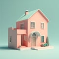 The real estate model of a pink house is detached. Generative AI