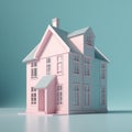 The real estate model of a pink house is detached. Generative AI