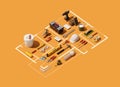 Isometric house plan project with work tools Royalty Free Stock Photo