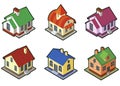 Isometric houses. Suburban residential houses isometric set