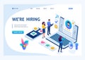 Isometric HR Manager, we hire employees to our company, business recruiting concept. Landing page concepts and web design Royalty Free Stock Photo