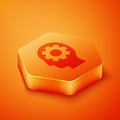 Isometric Human head with gear inside icon isolated on orange background. Artificial intelligence. Thinking brain Royalty Free Stock Photo