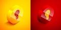 Isometric Human head with lamp bulb icon isolated on orange and red background. Circle button. Vector Royalty Free Stock Photo