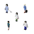 Isometric Human Set Of Hostess, Policewoman, Male And Other Vector Objects. Also Includes Nurse, Male, Stewardess