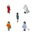 Isometric Human Set Of Housemaid, Policewoman, Female And Other Vector Objects. Also Includes Policewoman, Doctor, Medic