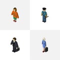 Isometric Human Set Of Investor, Lady, Hostess And Other Vector Objects. Also Includes Businessman, Hostess, Woman