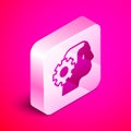 Isometric Humanoid robot icon isolated on pink background. Artificial intelligence, machine learning, cloud computing Royalty Free Stock Photo