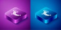 Isometric Hunting horn icon isolated on blue and purple background. Square button. Vector