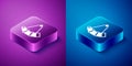 Isometric Hunting horn icon isolated on blue and purple background. Square button. Vector Royalty Free Stock Photo