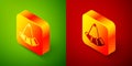 Isometric Hunting horn icon isolated on green and red background. Square button. Vector