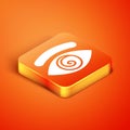 Isometric Hypnosis icon isolated on orange background. Human eye with spiral hypnotic iris. Vector