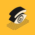 Isometric Hypnosis icon isolated on yellow background. Human eye with spiral hypnotic iris. Vector