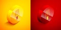 Isometric Ice cream icon isolated on orange and red background. Sweet symbol. Circle button. Vector Royalty Free Stock Photo