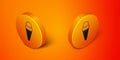 Isometric Ice cream in waffle cone icon isolated on orange background. Sweet symbol. Orange circle button. Vector Royalty Free Stock Photo