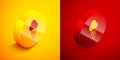 Isometric Ice cream in waffle cone icon isolated on orange and red background. Sweet symbol. Circle button. Vector Royalty Free Stock Photo