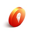 Isometric Ice cream in waffle cone icon isolated on white background. Sweet symbol. Orange circle button. Vector Royalty Free Stock Photo