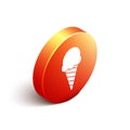 Isometric Ice cream in waffle cone icon isolated on white background. Sweet symbol. Orange circle button. Vector Royalty Free Stock Photo