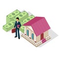 Isometric Icon Businessman Bank Cash