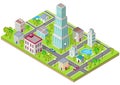 Isometric Icon of City Flat Design Royalty Free Stock Photo