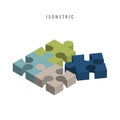 Isometric. icon. Jigsaw 3D color blue. green. gray. puzzle piece Royalty Free Stock Photo