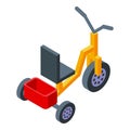 Isometric icon of kids tricycle with front basket Royalty Free Stock Photo