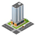 Isometric icon town apartment building with street and car for city map Royalty Free Stock Photo