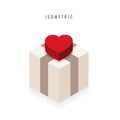 Isometric. icon. Valentine, red heart in box, vector symbol in s Royalty Free Stock Photo